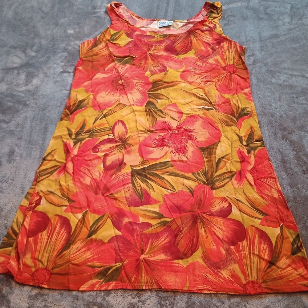 Connie Choi‎ Dress Womens Medium Floral Hawaiian Botanical Resort Tank USA Made